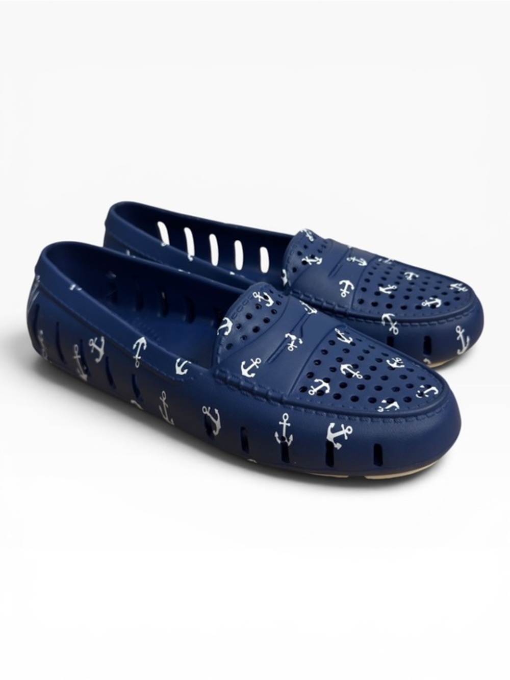 Floafers Country Club Posh Driver Navy Anchor Print Loafers Womens Size 8 Shoes